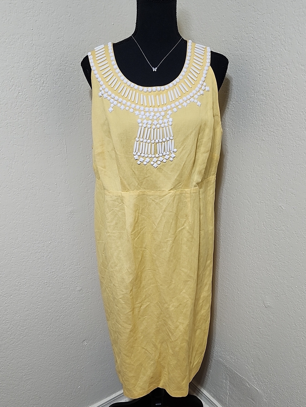 Jessica London Beaded Bib Shift Dress Yellow Sz 14 Sleeveless Plus Size